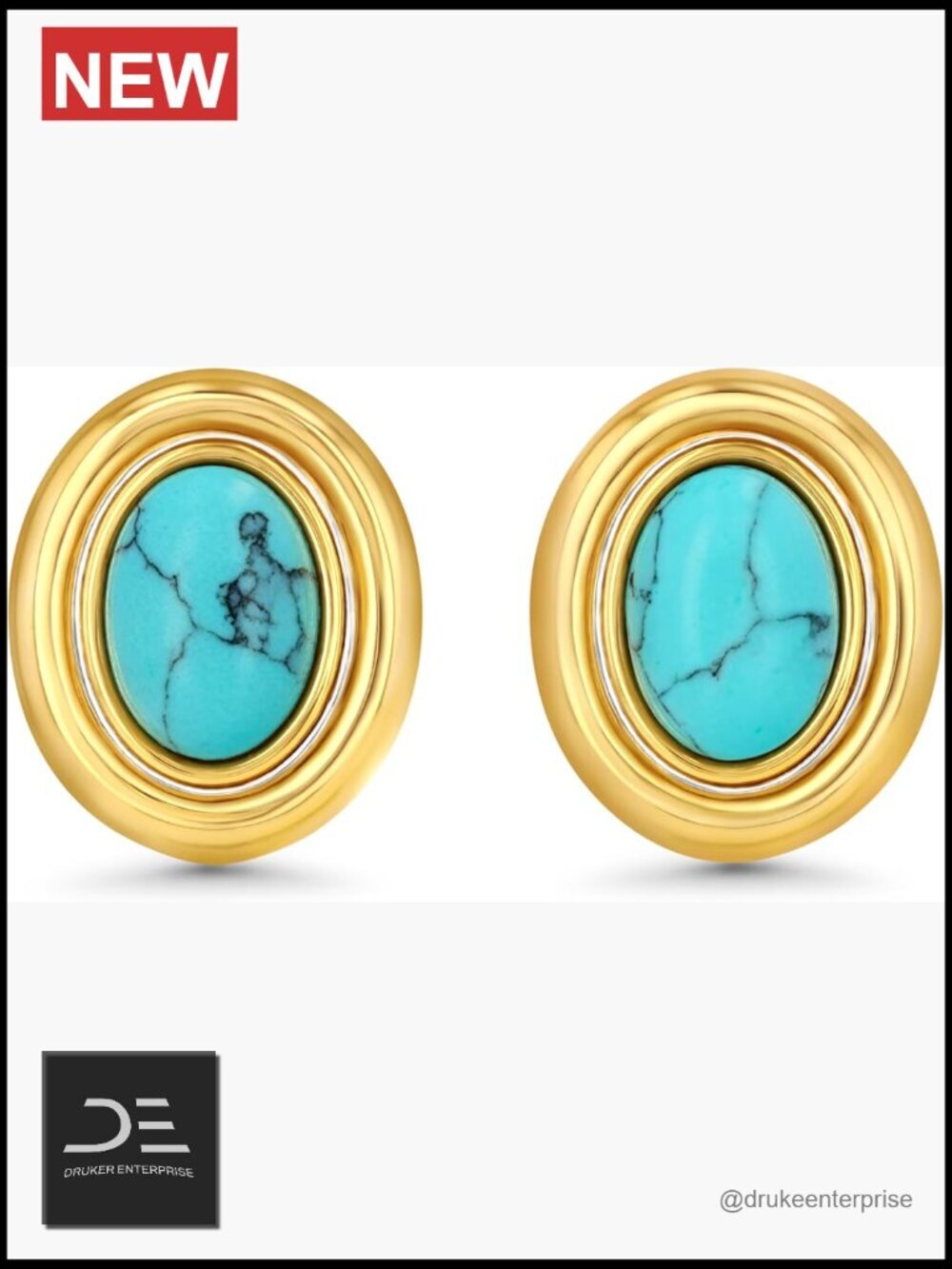 18K gold plated Medium Oval Button Chunky Statement Earrings Stud